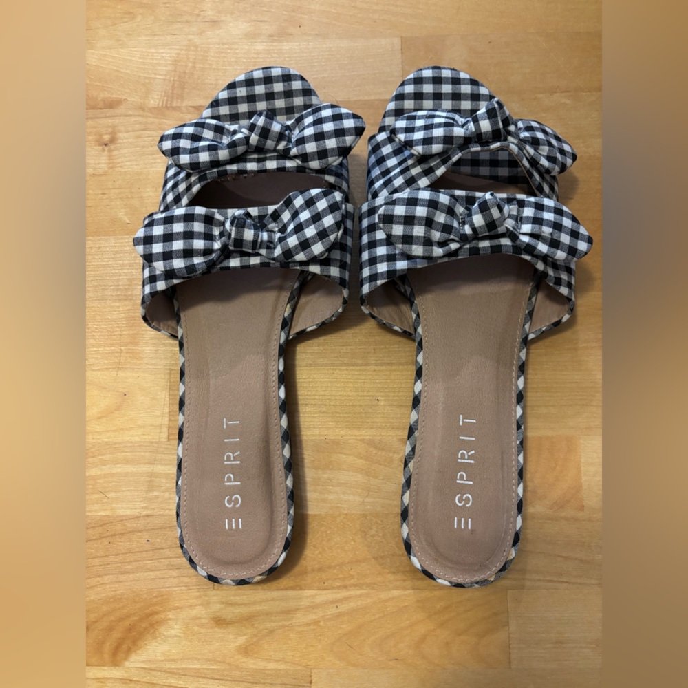 Esprit Black and White Gingham Women's Slides - 10